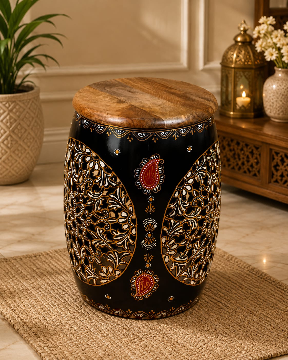 JODHPUR CRAFTS Stool with Wooden Top-SKU-SR1003