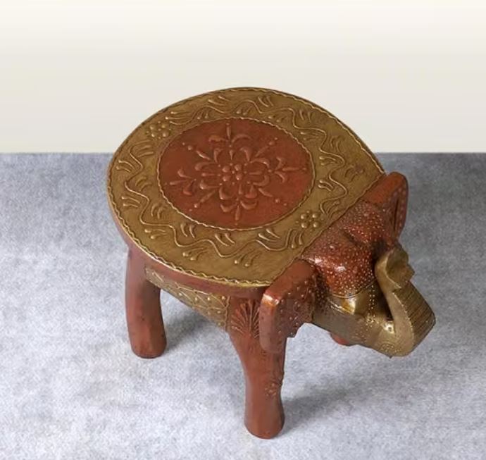 wooden hand painted elephant stool decorative stool-SKU-SR-1008