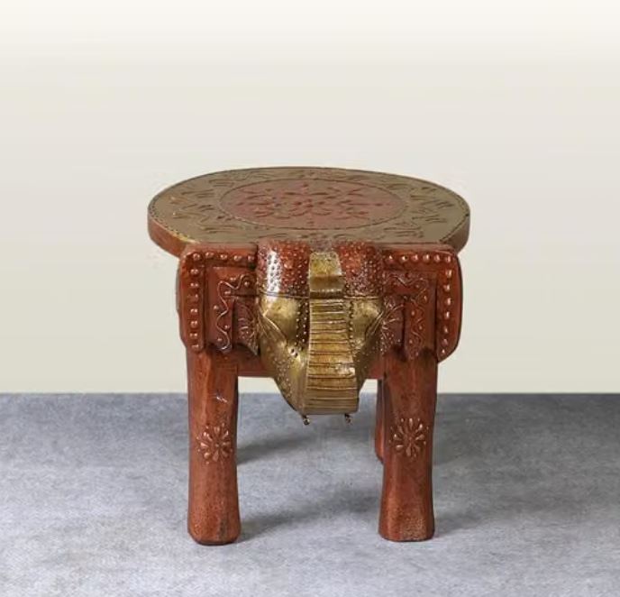 wooden hand painted elephant stool decorative stool-SKU-SR-1008