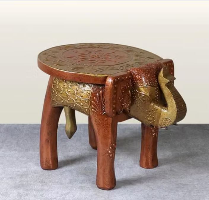 wooden hand painted elephant stool decorative stool-SKU-SR-1008