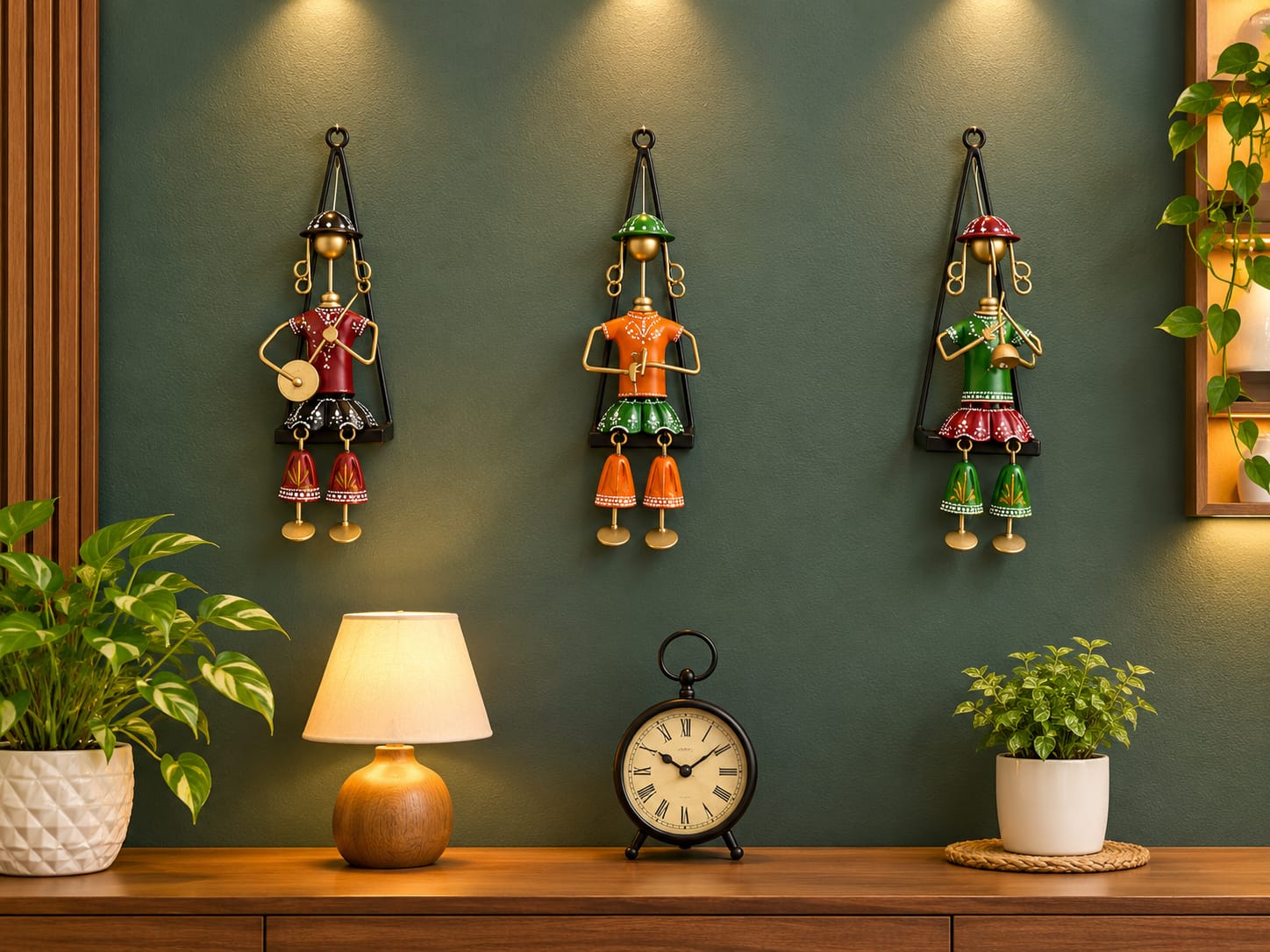 Pranjals House Handcrafted Metal Rajasthani Sitting Musician Wall Hanging Set of 3-SKU-SR-1011